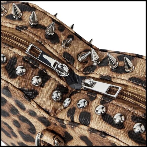Leopard Print Heart Backpack Punk Rock Mini Bag Adjustable Straps Fashion main image 4
